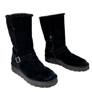 Koolaburra Ugg Kelissa Tall Boots US 11 Women Black Suede Faux Fur Strap Buckle‎